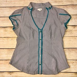 Odille Striped Button Down Turquoise Blue
